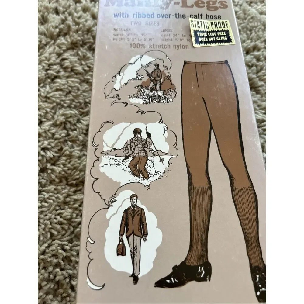 RARE Vintage sz L Manly-Legs Hose Ribbed Over The Calf 1960s 1970s NOS NAVY F26